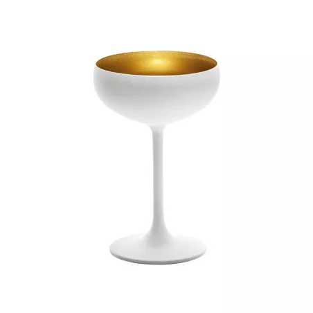 COPA CHAMPAN BCO/ORO ELEMENTS MET 23 CL. de cerámica blanca con interior dorado y diseño moderno elegante.