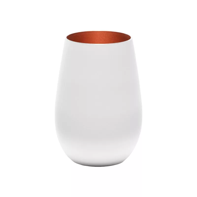 VASO BCO/BRONCE ELEMENTS METAL 46,5 CL con acabado mate blanco y interior bronce, diseño elegante y moderno.