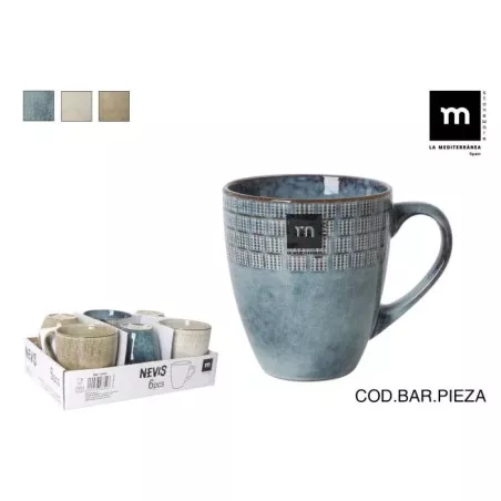 MUG 430 CC NEVIS 12405 MEDITERRANEA en azul cerámico con diseño texturizado y acabado brillante