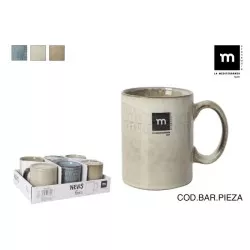 MUG RECTA 300 CC NEVIS 12408 MEDITERRANEA en color beige, cerámica con textura y diseño moderno.