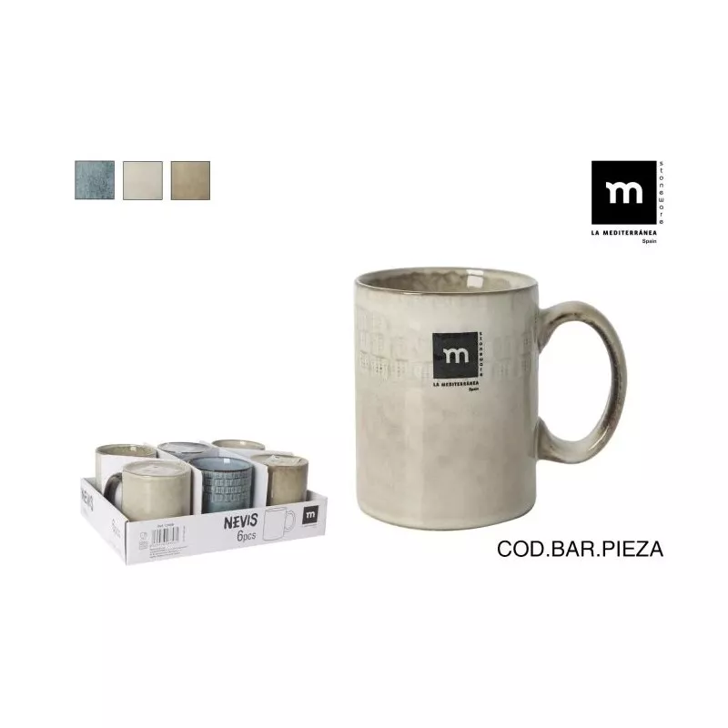 MUG RECTA 300 CC NEVIS 12408 MEDITERRANEA en color beige, cerámica con textura y diseño moderno.