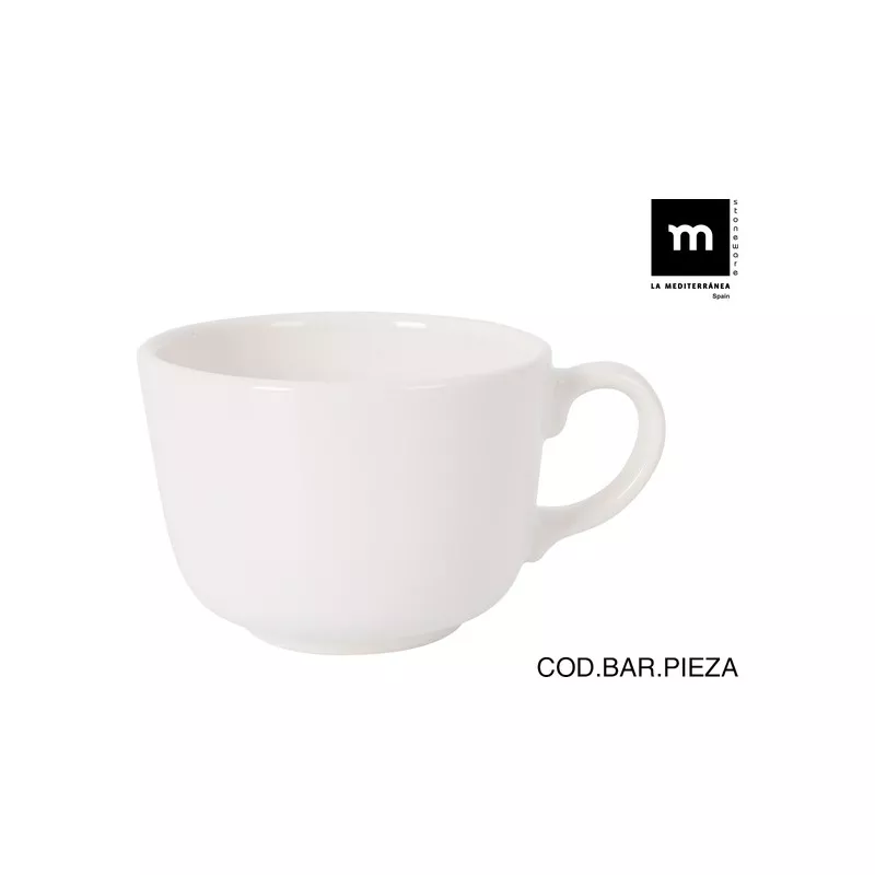 JUMBO BCA 500CC 642B0500A MEDITERRANEA taza de cerámica blanca con asa y diseño minimalista ideal para café.