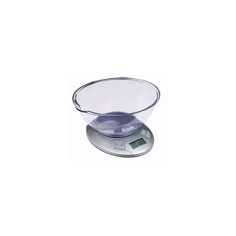 BASCULA COCINA ILSA DIGITAL C/BOL 9755 con bol transparente, diseño moderno y pantalla LCD para fácil lectura.