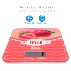 BASCULA COCINA TM TMPBS027 FRESA digital delgada con diseño de fresa y pantalla LED en color rosa