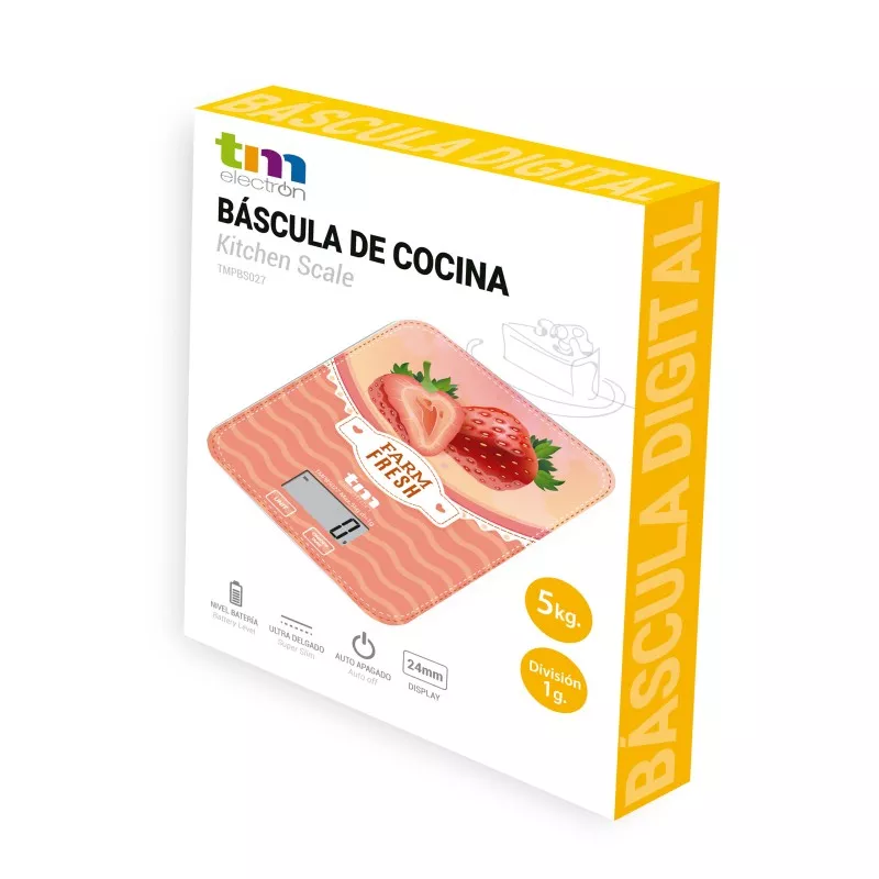 BASCULA COCINA TM TMPBS027 FRESA digital color fresa con diseño elegante y capacidad de 5 kg.