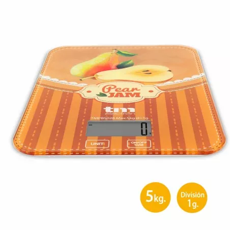 BASCULA COCINA TM TMPBS028 PERA JAM digital color naranja con capacidad de 5 kg y división de 1 g