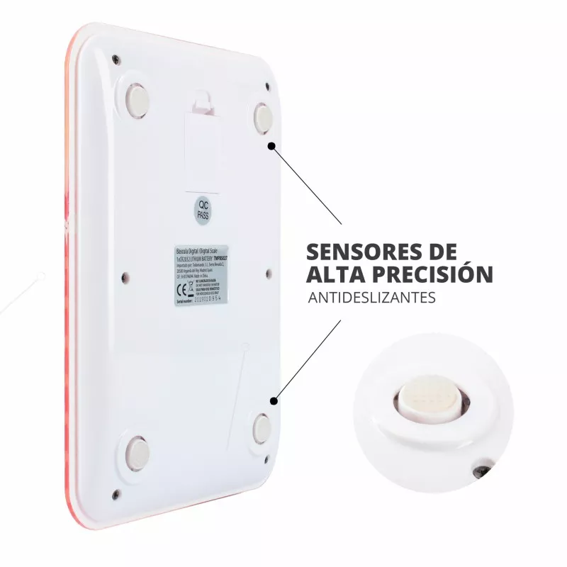BASCULA COCINA TM TMPBS029 ECO PLUM blanca con sensores antideslizantes y de alta precisión para mediciones exactas