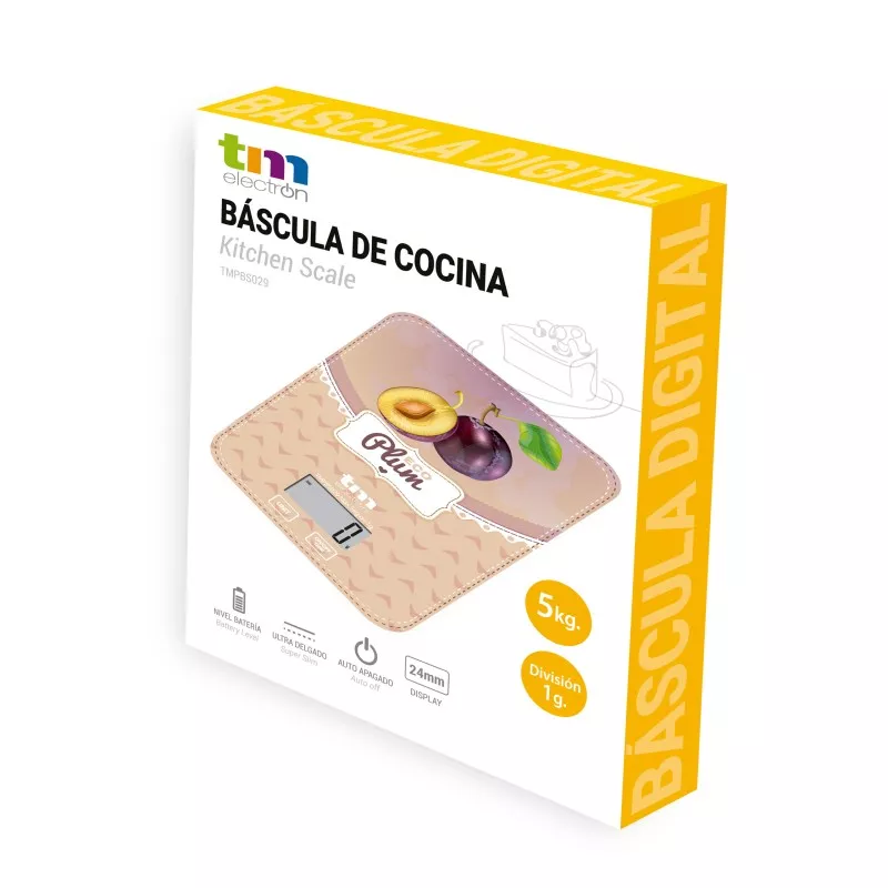 BASCULA COCINA TM TMPBS029 ECO PLUM digital de color melocotón, con display LCD y capacidad de 5 kg