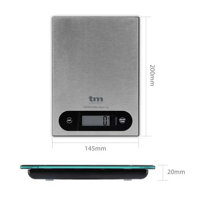 BASCULA COCINA TM TMPBS025 INOX de acero inoxidable, diseño elegante, digital y con pantalla LCD para mediciones precisas