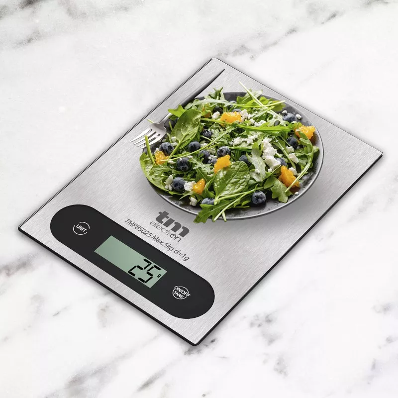 BASCULA COCINA TM TMPBS025 INOX digital de acero inoxidable con pantalla LCD y diseño moderno y plano