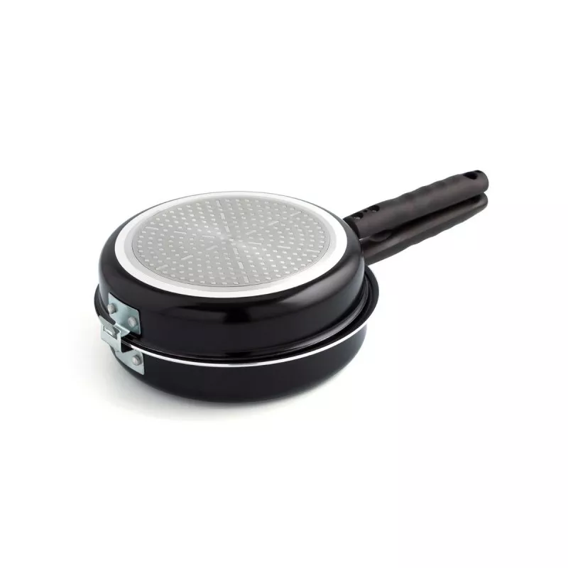 Sartén doble Quid Gastro Fun 24 cm de aluminio inducción color negro con diseño antiadherente y tapa perforada