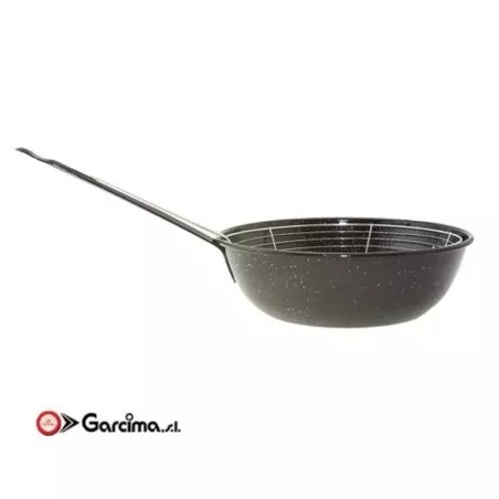 Sartén Garcima 26 cm esmaltada negra con cestillo y diseño para inducción ideal para freír y cocinar.