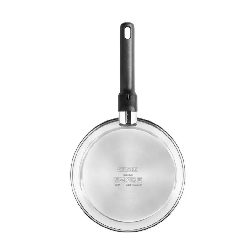 Sartén Monix Elite 20 cm acero inoxidable inducción con mango ergonómico y acabado pulido brillante.