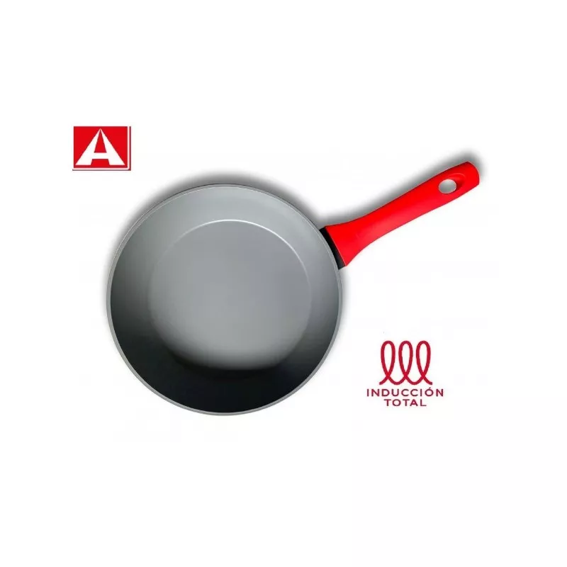 Sartén Alza Cereza 20 cm aluminio antiadherente con diseño ergonómico y mango rojo, ideal para cocción eficiente