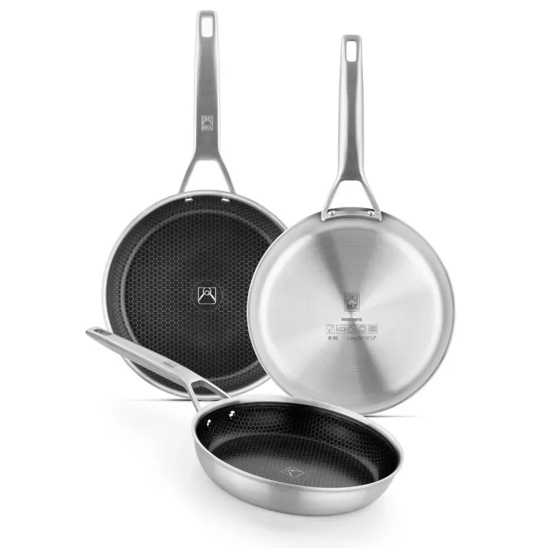 Sartén BRA Hybrid Cell 20 cm acero inoxidable inducción con diseño antiadherente y mango ergonómico.