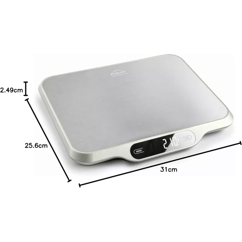BASCULA COCINA LACOR 61717 15 KG de acero inoxidable con diseño plano y pantalla digital para fácil lectura