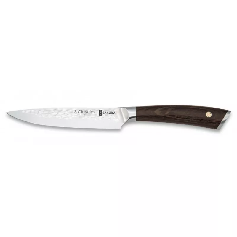 Cuchillo Sakura cocina 12,5 cm 01016 de acero inoxidable con mango de madera oscura y diseño elegante.