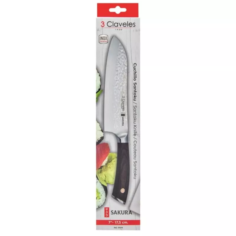 Cuchillo Sakura Santoku 17,5 01018 de acero inoxidable con mango ergonómico de madera y diseño elegante