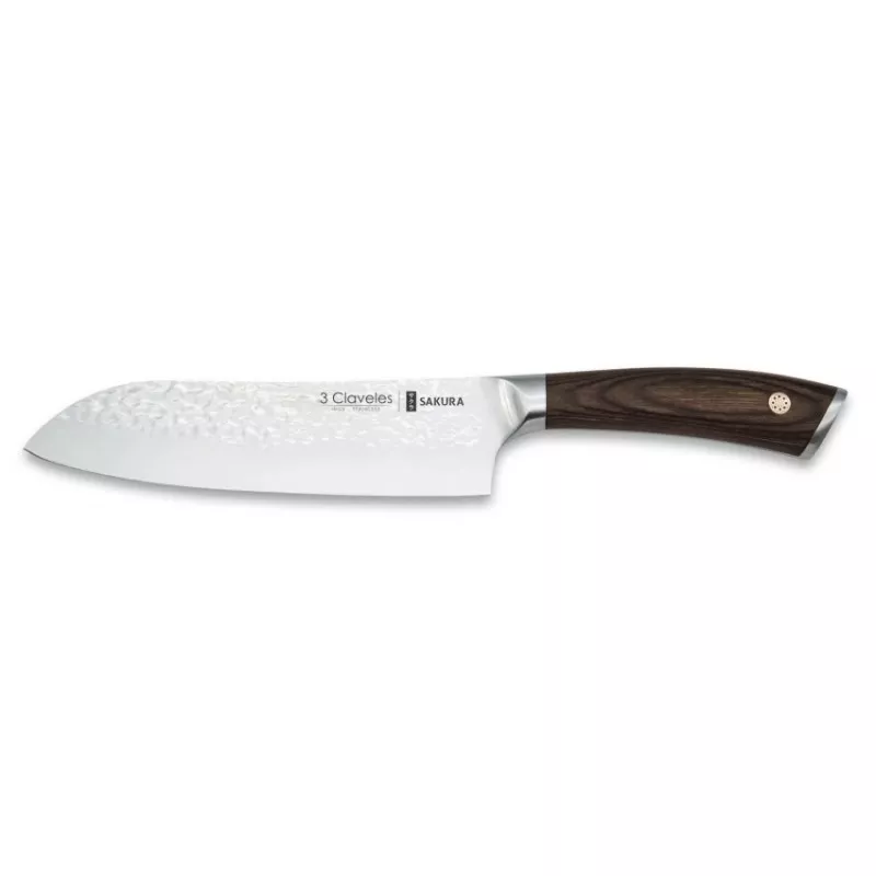 CUCHILLO SAKURA SANTOKU 17,5 01018 de acero inoxidable con mango de madera y diseño japonés elegante.