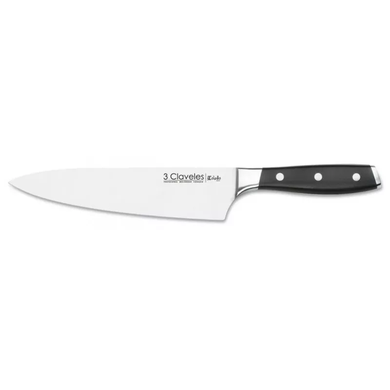 CUCHILLO TOLEDO COCINERO 25 CM 01534 con hoja de acero inoxidable y mango ergonómico negro, ideal para chefs.