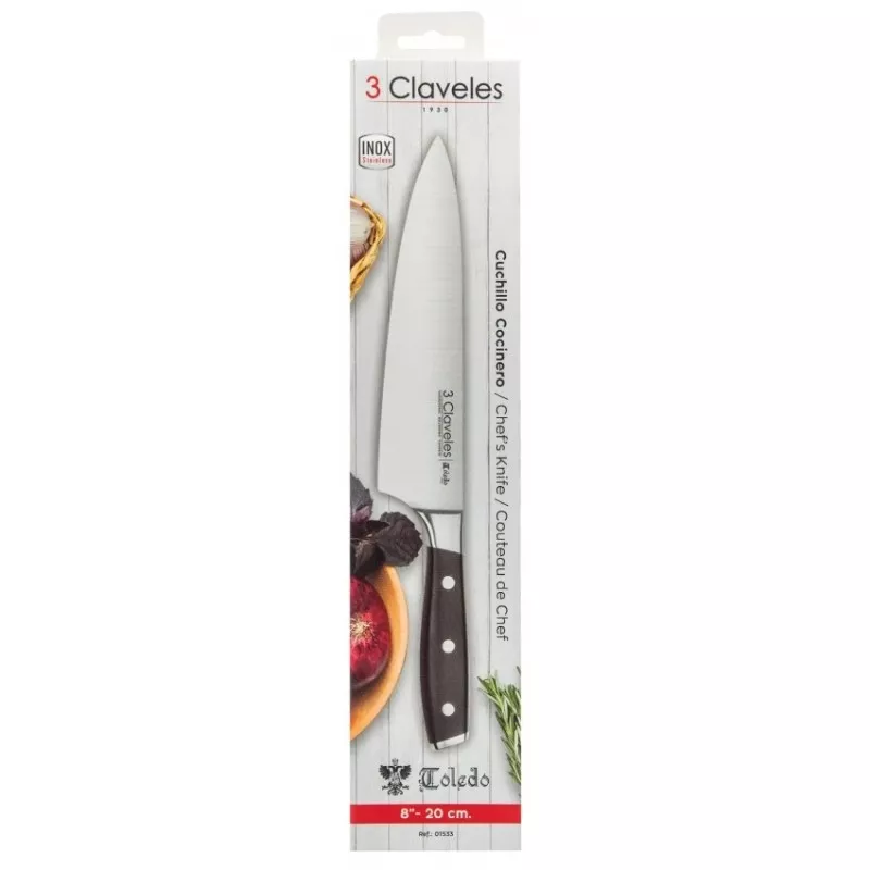 CUCHILLO TOLEDO COCINERO 20 CM 01533 de acero inoxidable con mango de madera y diseño ergonómico