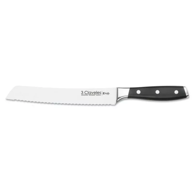 CUHILLLO TOLEDO PANERO 20 CM 01537 con hoja de acero inoxidable y mango de plástico negro ergonómico