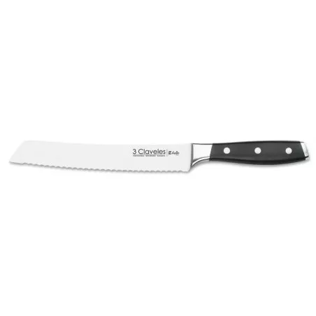 CUHILLLO TOLEDO PANERO 20 CM 01537 con hoja de acero inoxidable y mango de plástico negro ergonómico
