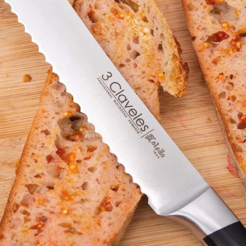 CUHILLLO TOLEDO PANERO 20 CM 01537 cuchillo de acero inoxidable con hoja serrada y mango ergonómico negro