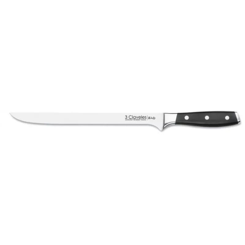 Cuchillo Toledo jamonero 25 cm 01538 de acero inoxidable con mango de plástico negro y diseño ergonómico