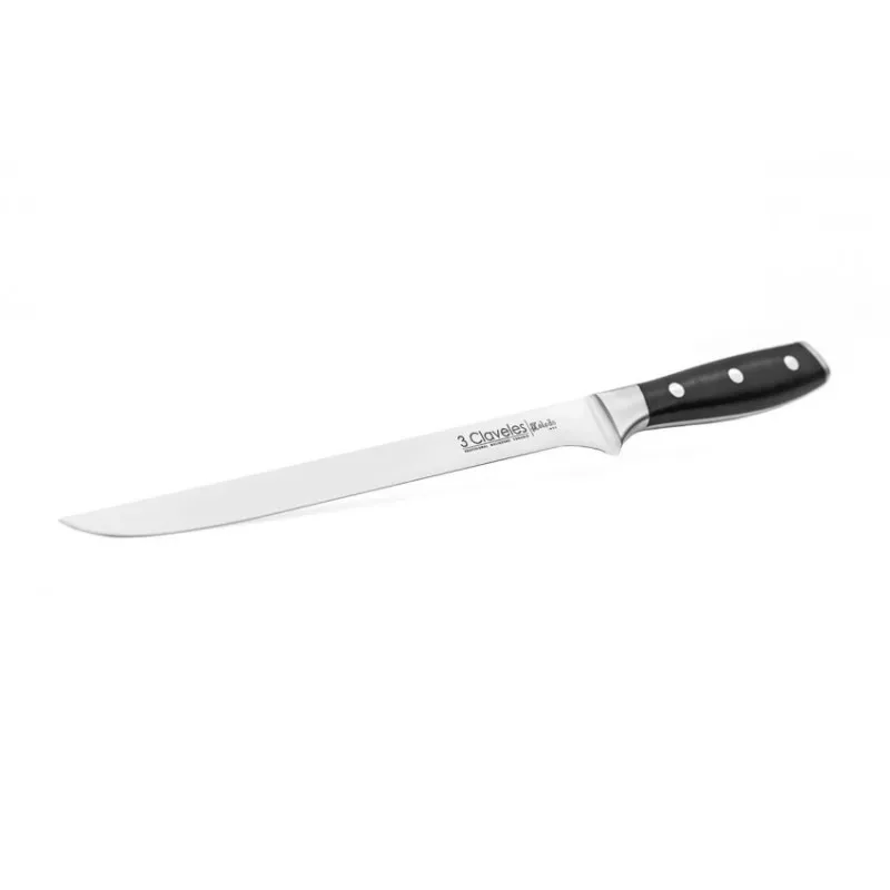 CUCHILLO TOLEDO JAMONERO 25 CM 01538 de acero inoxidable con mango negro y diseño ergonómico para un corte preciso