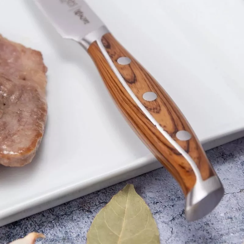 CUCHILLO CHULETERO WAGYU SET-4 01048 con mango de madera de alta calidad y hoja de acero inoxidable pulido.