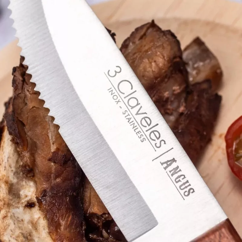 Cuchillo chuletero Angus Set-4 01047 de acero inoxidable con mango ergonómico y diseño moderno, ideal para cortar carne.