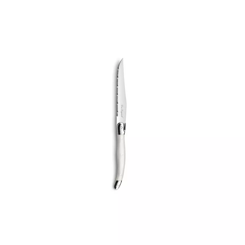 JUEGO CUCHILLO STEAK RUSTIC BCO LOU 6 P cuchillo de acero inoxidable con mango blanco y diseño elegante.
