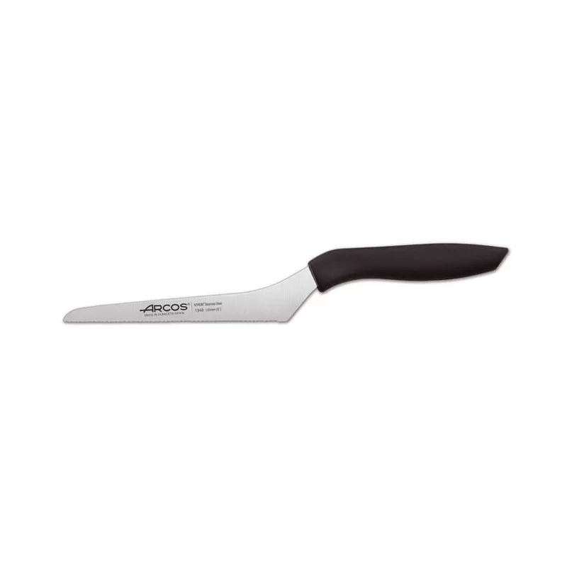 Cuchillo RFª 134900 NIZA ARCOS de acero inoxidable con mango antideslizante negro y diseño delgado.