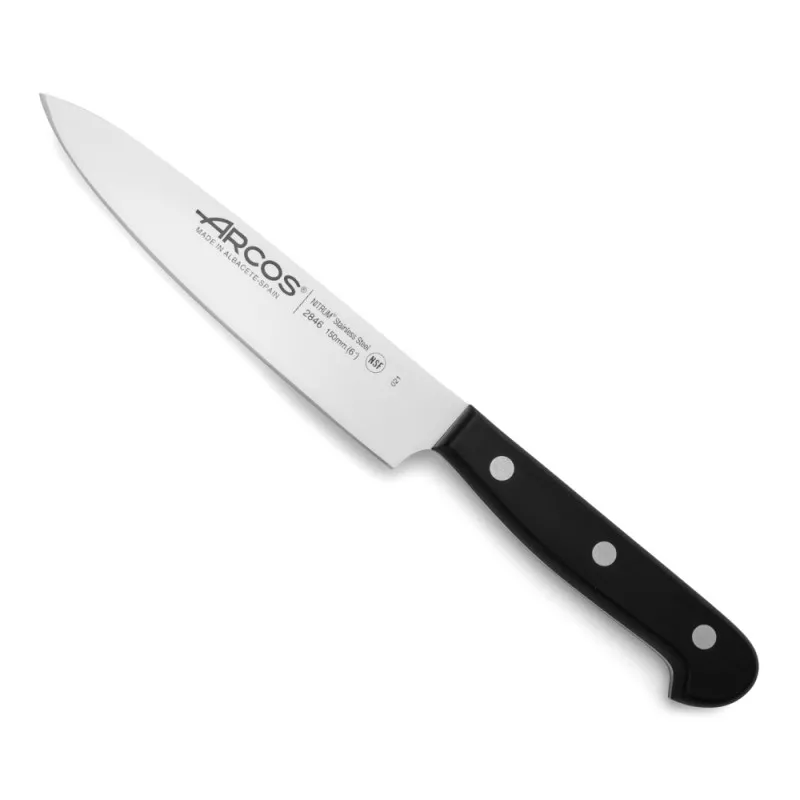 Cuchillo RFª 284604 ARCOS de acero inoxidable con mango negro y diseño ergonómico para un corte preciso