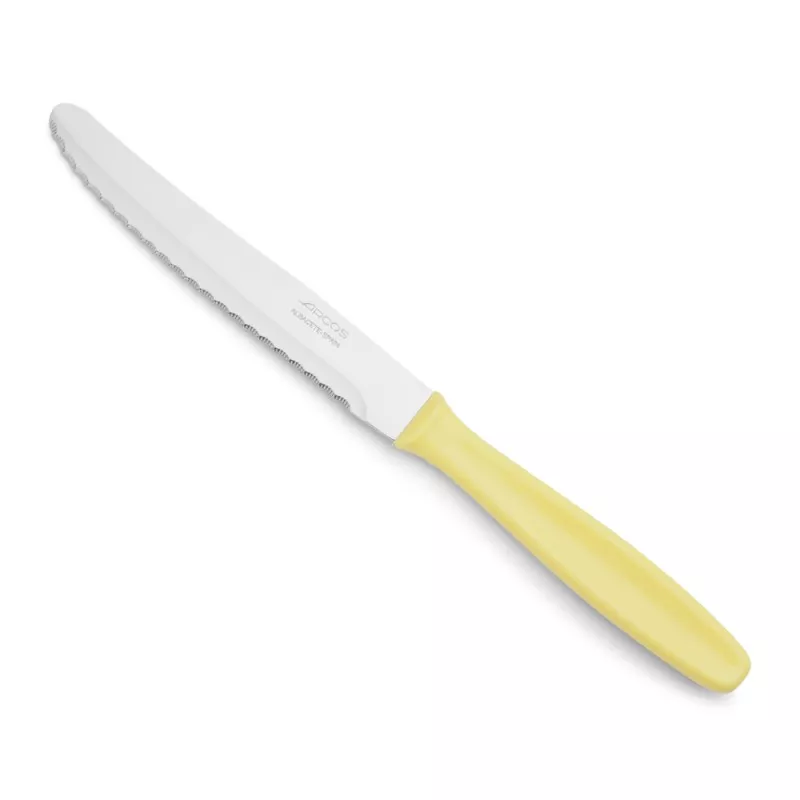 CUCHILLO RFª 370200 ARCOS M/NAC con hoja de acero inoxidable y mango de plástico amarillo ergonómico.
