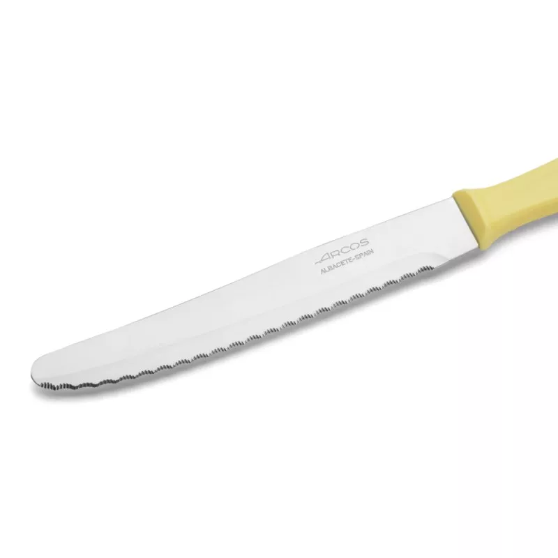 Cuchillo RFª 370200 ARCOS M/NAC de acero inoxidable con mango amarillo y hoja serrada para un corte preciso