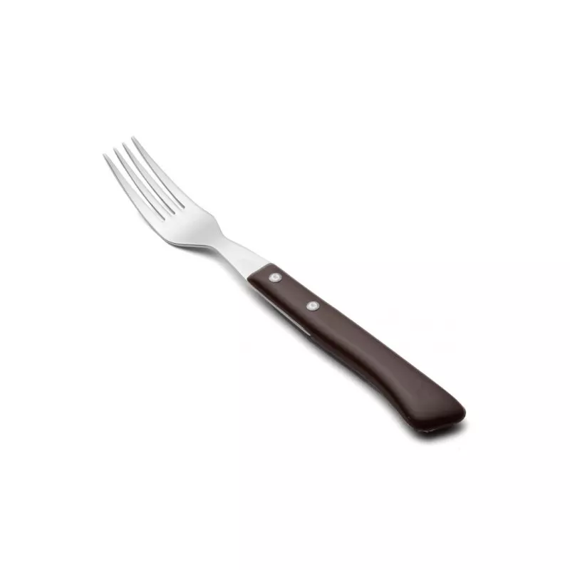 Tenedor 371600 ARCOS M/MAD de acero inoxidable con mango de madera marrón y diseño ergonómico.