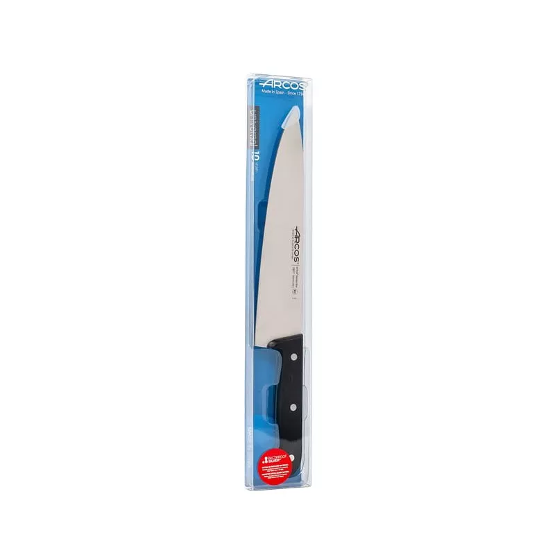 Cuchillo RFª 280704 ARCOS de acero inoxidable con mango negro ergonómico y diseño profesional para cocina.