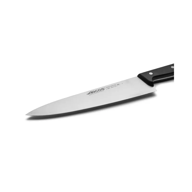 Cuchillo RFª 280704 ARCOS de acero inoxidable con mango negro y diseño ergonómico, ideal para chef.