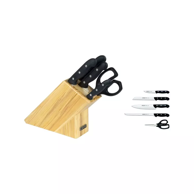 Juego 152100 PLAST 5 P. NYLON ARCOS en color negro con mango ergonómico y cuchillas de acero inoxidable, ideal para cocina.
