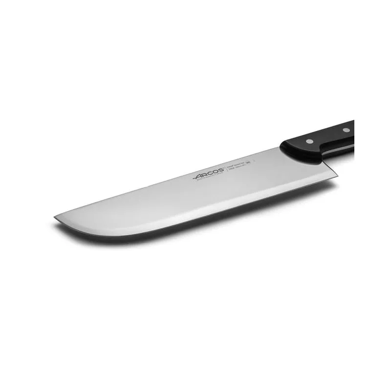 Cuchillo RFª 286800 ARCOS CARNICERO de acero inoxidable con mango negro y diseño ergonómico para corte preciso.