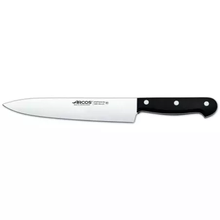 Cuchillo RFª 284804 ARCOS de acero inoxidable con mango negro y diseño ergonómico para un agarre cómodo.