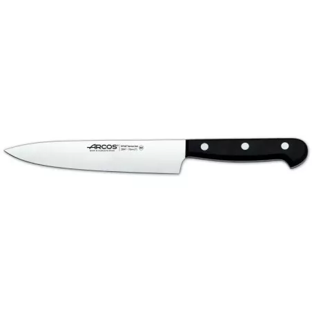 Cuchillo RFª 284704 ARCOS de acero inoxidable con mango negro ergonómico y diseño profesional de chef.