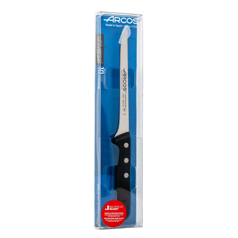 CUCHILLO RFª 282704 ARCOS de acero inoxidable con mango negro ergonómico y diseño afilado para un corte preciso
