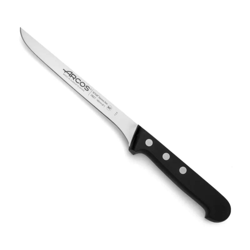 CUCHILLO RFª 282704 ARCOS de acero inoxidable con mango negro y diseño ergonómico para un agarre cómodo.
