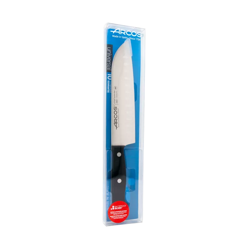 Cuchillo RFª 286004 ARCOS de acero inoxidable, con mango negro y diseño ergonómico, ideal para cocina.