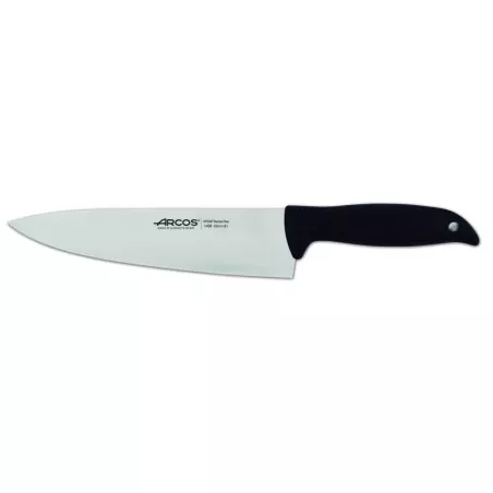 Cuchillo RFª 145800 ARCOS de acero inoxidable con mango antideslizante negro y diseño ergonómico.