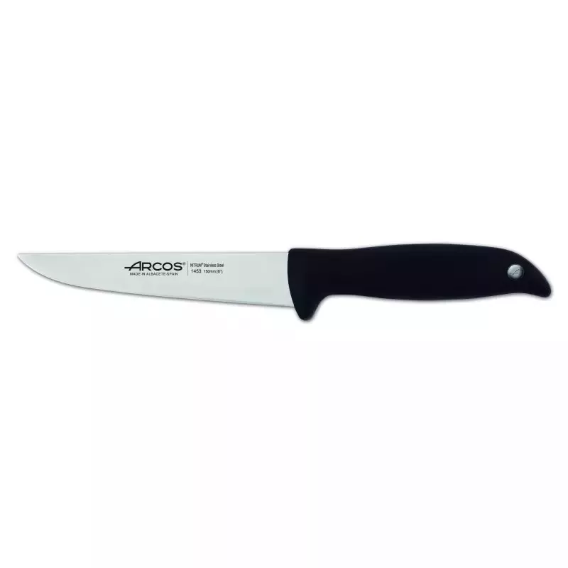 Cuchillo RFª 145300 ARCOS con hoja de acero inoxidable y mango ergonómico negro antideslizante.