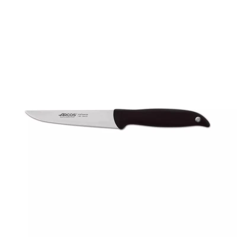 Cuchillo RFª 145100 ARCOS de acero inoxidable con mango negro ergonómico y diseño delgado para precisión en corte